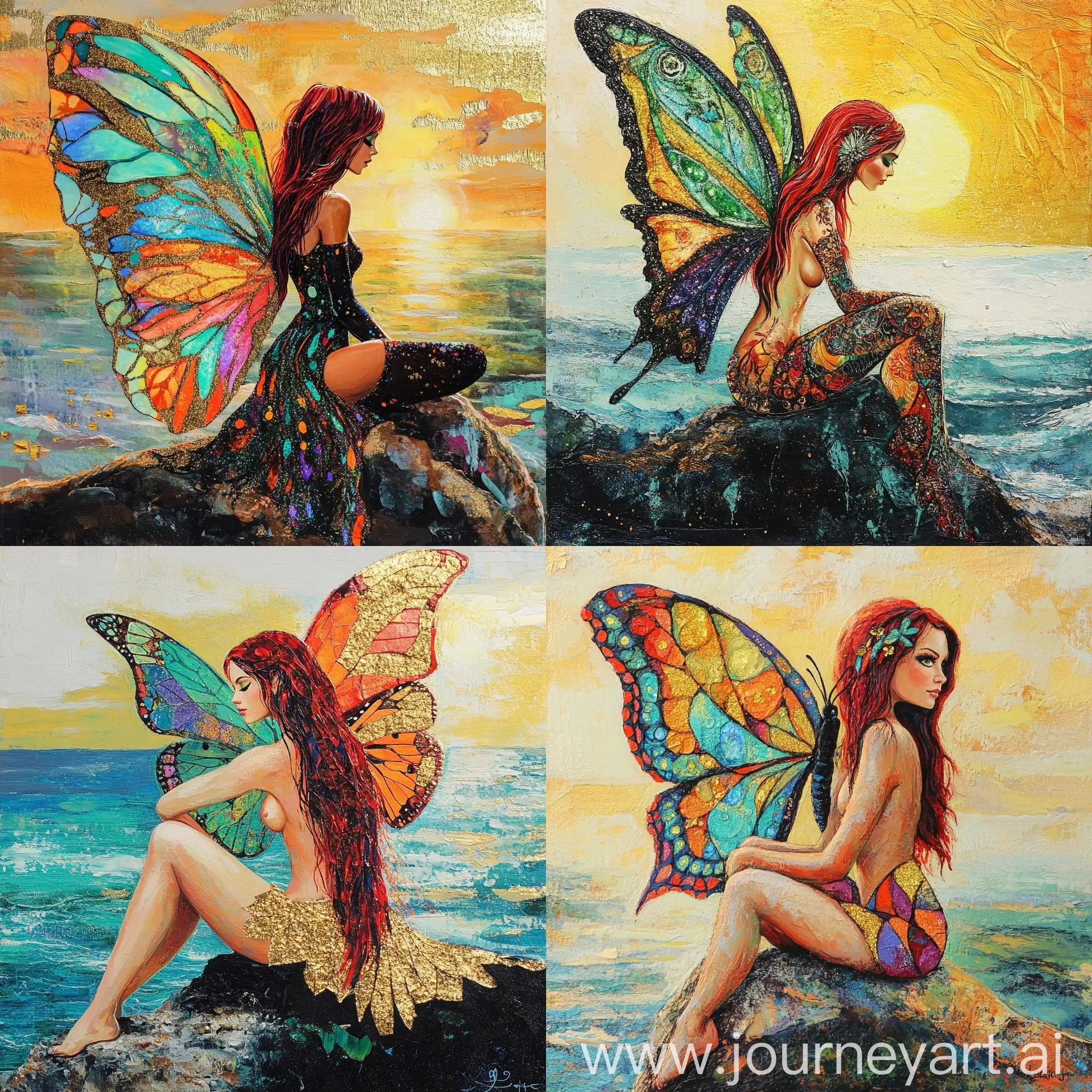 Beautiful-Woman-Wrapped-in-Butterfly-Wings-by-the-Sea