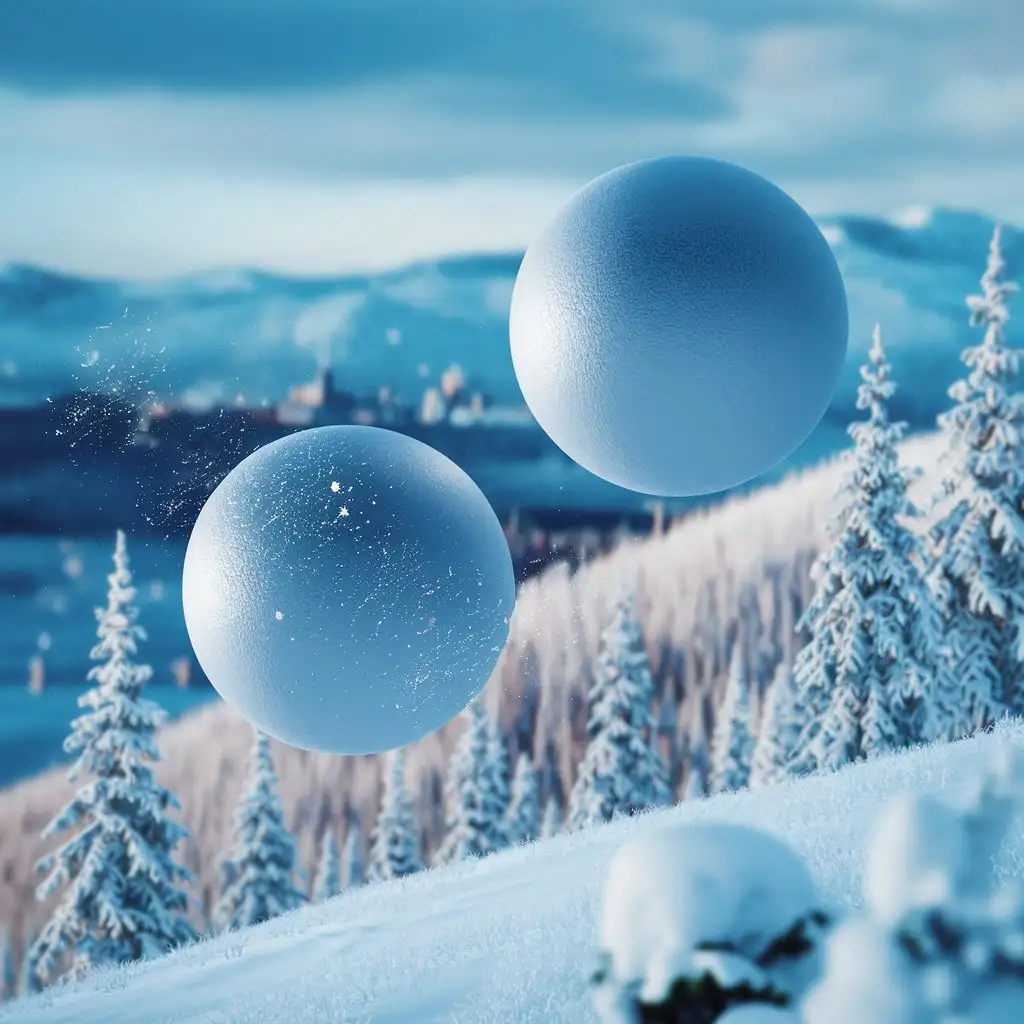 Two-Floating-Balls-in-Winter-Landscape-with-3D-Special-Effects