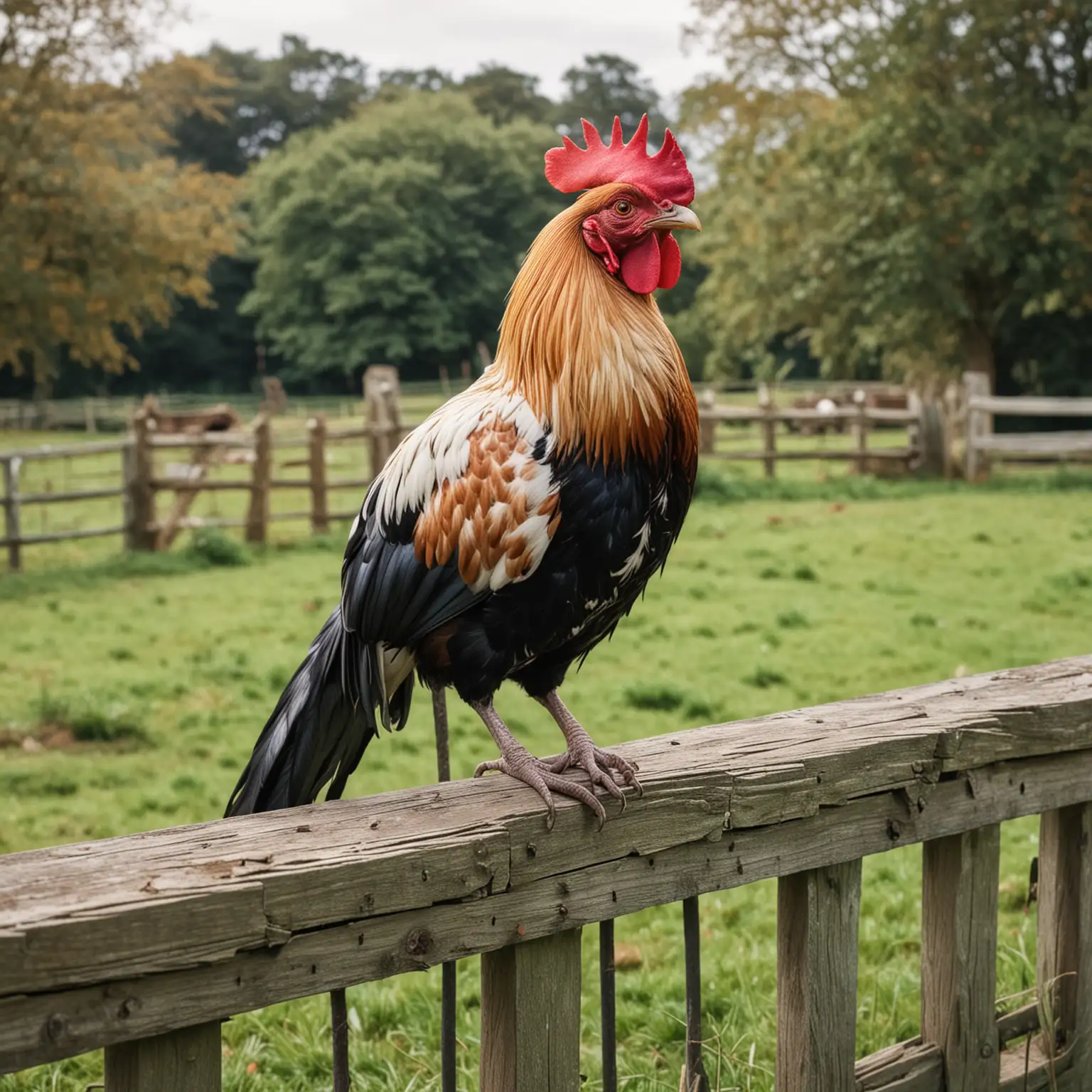 Victorian Cockerel Perched on Farm Fence