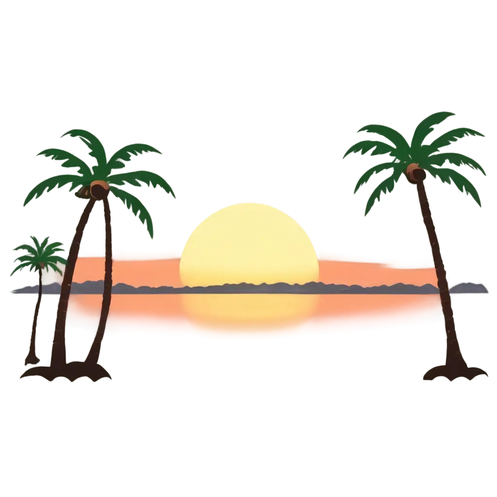 summer sunset front river two side Palm tree kawaii art