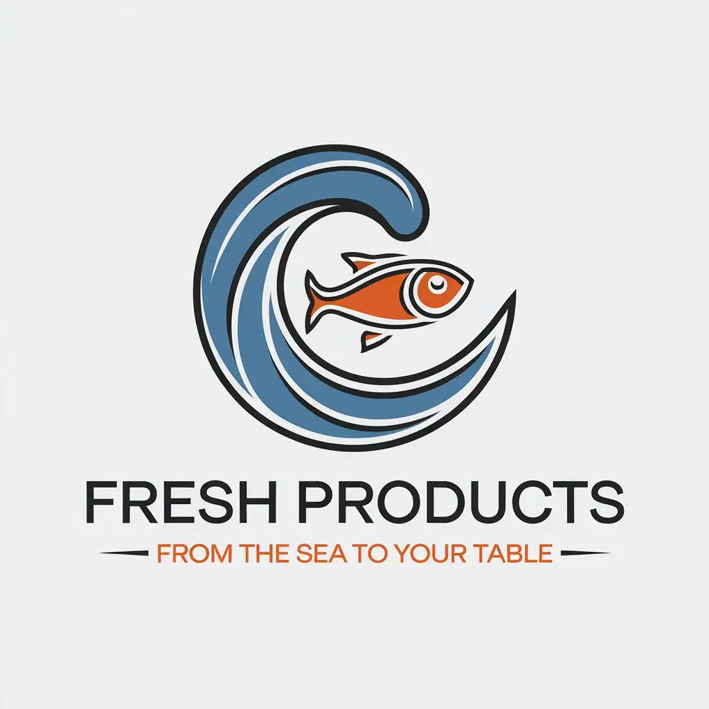 LOGO Design for Fresh Products Minimalistic SeaThemed Vector Logo with Fish and Waves