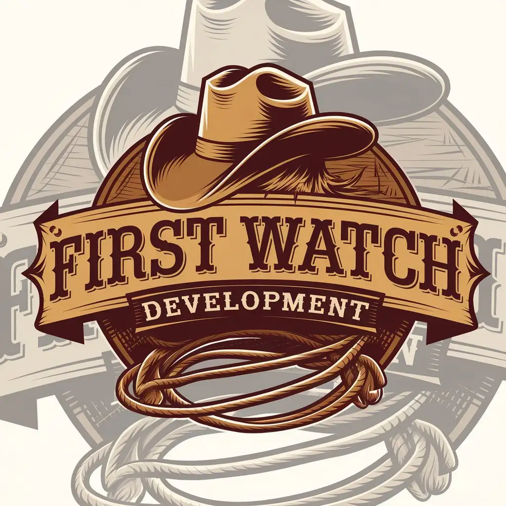 LOGO Design for FIRST WATCH DEVELOPMENT Rugged Cowboy Hat Lasso with Vintage Elements