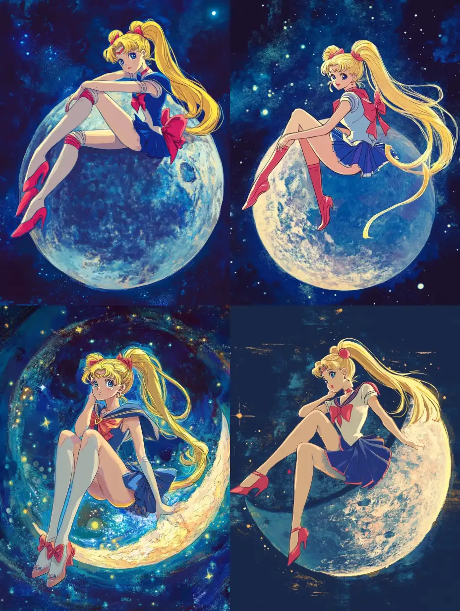 Sailor-Moon-Sitting-on-the-Moon-in-Space-1990-Anime-Style