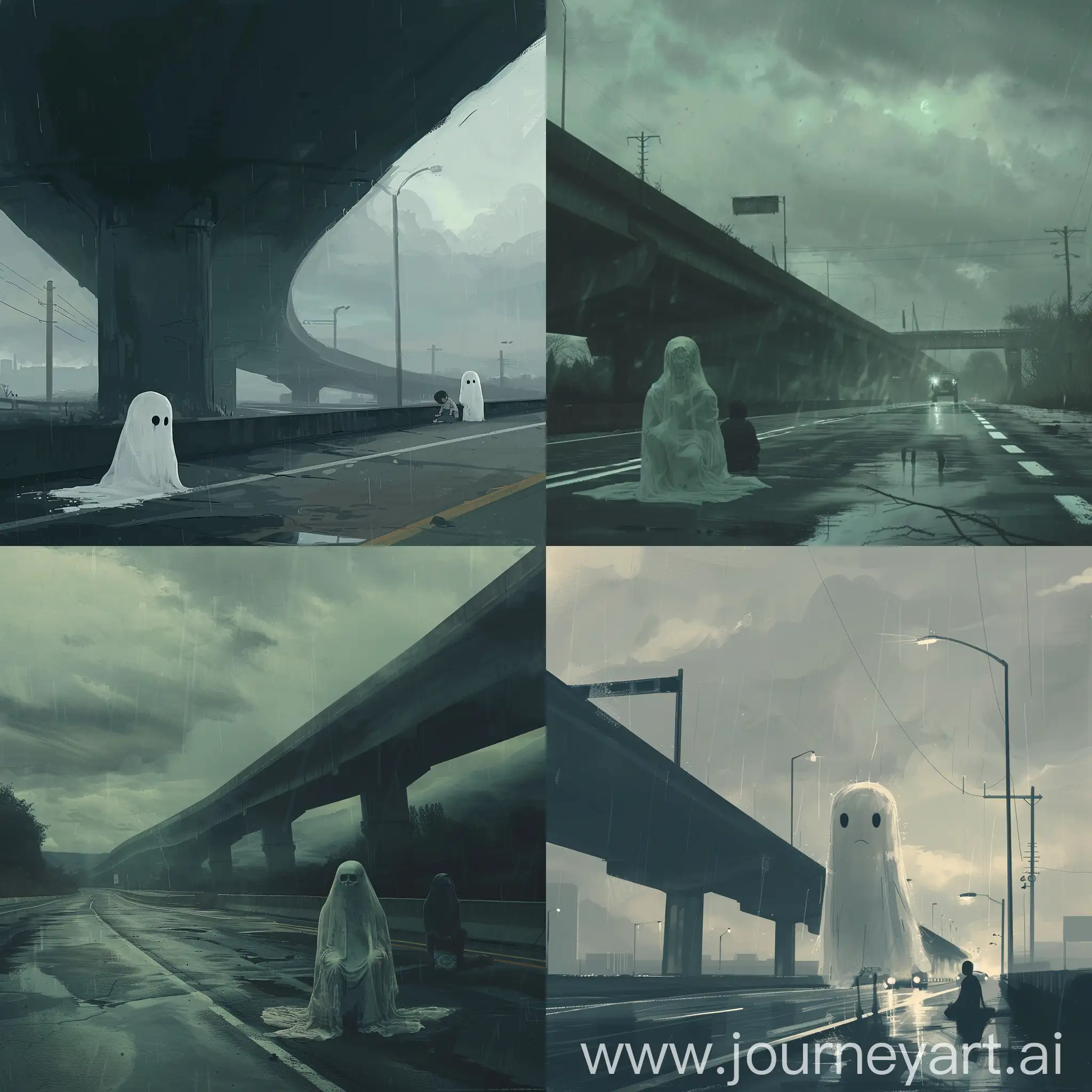 Mournful-Ghosts-on-a-Busy-Highway-Under-a-Cloudy-Bridge