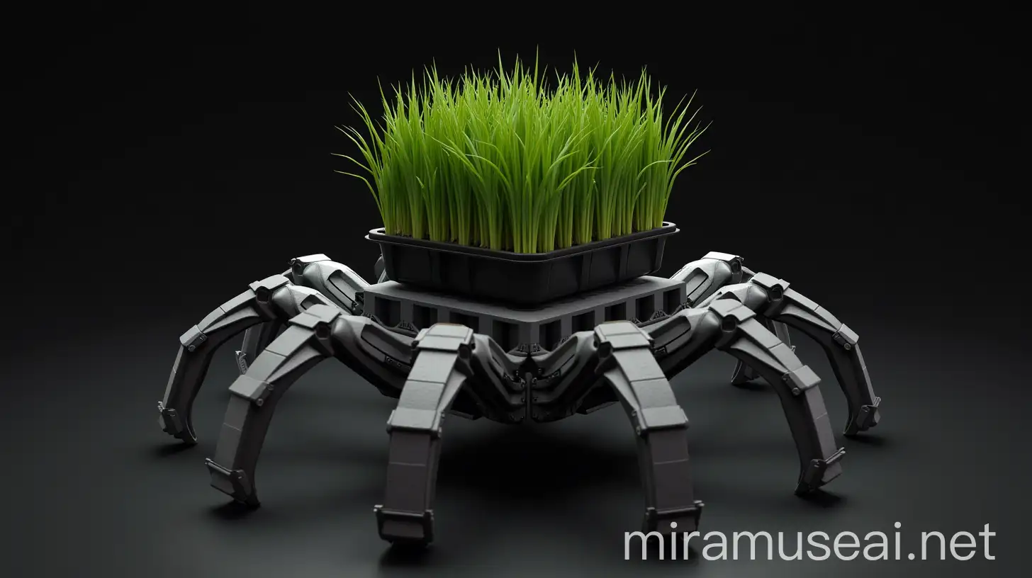 Futuristic SpiderLike Structure with Vibrant Green Plants