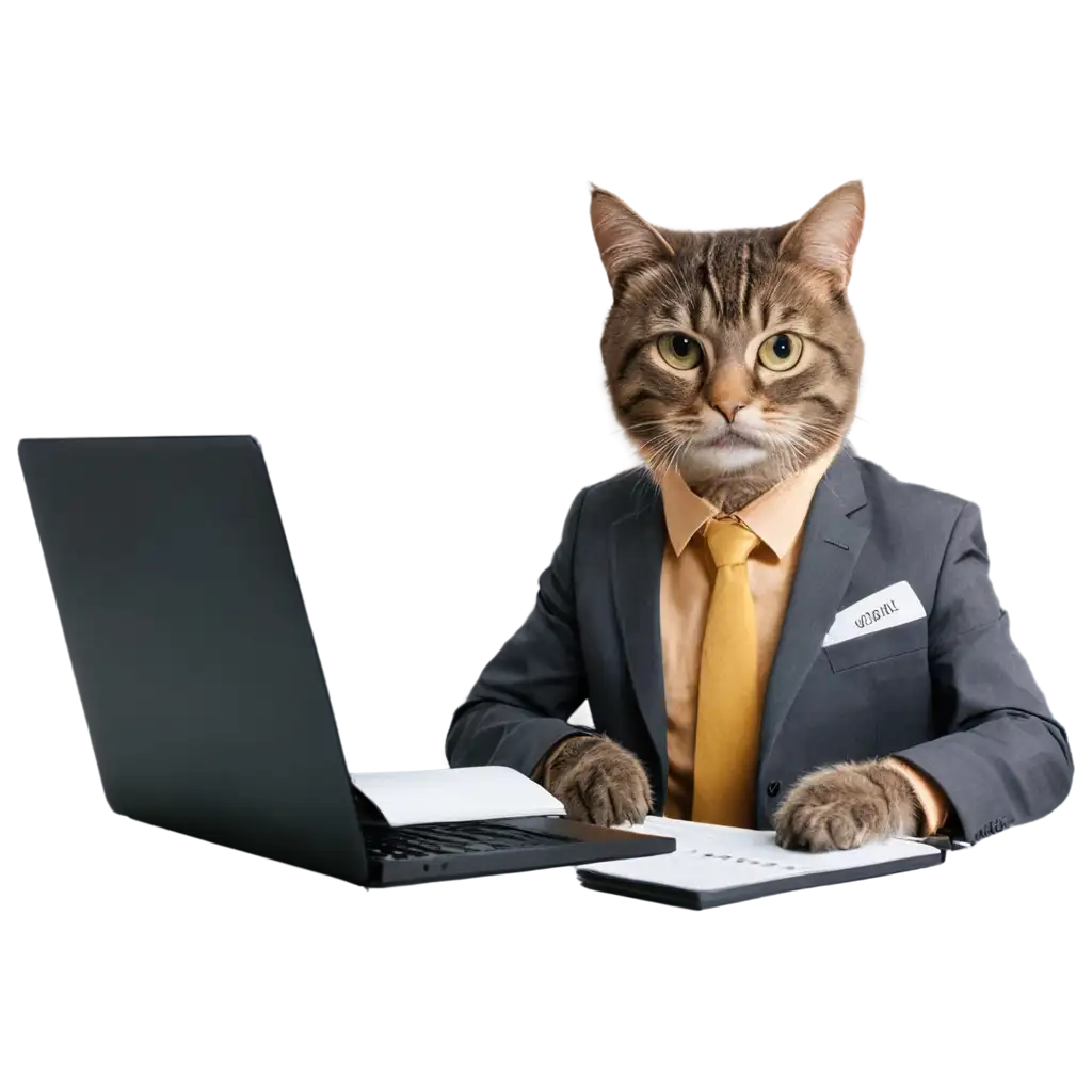 Cat-in-Suit-Holding-Coffee-Mug-PNG-Image-Usage-AnalysisPurrformance-Review-PNG-Image-Perfect-for-Business-Humor-Office-Theme-Graphics