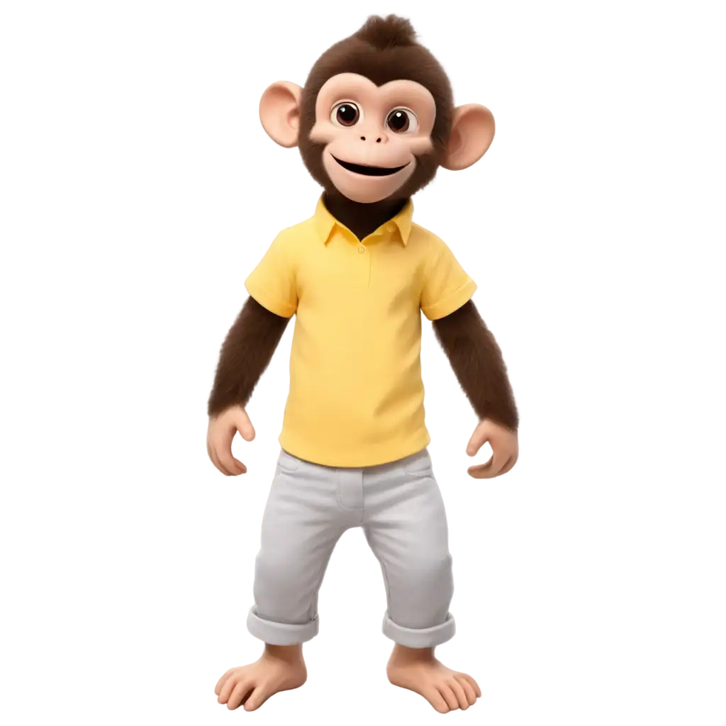 Cute-Monkey-in-Yellow-Shirt-and-White-Pants-PNG-Image-for-Versatile-Applications