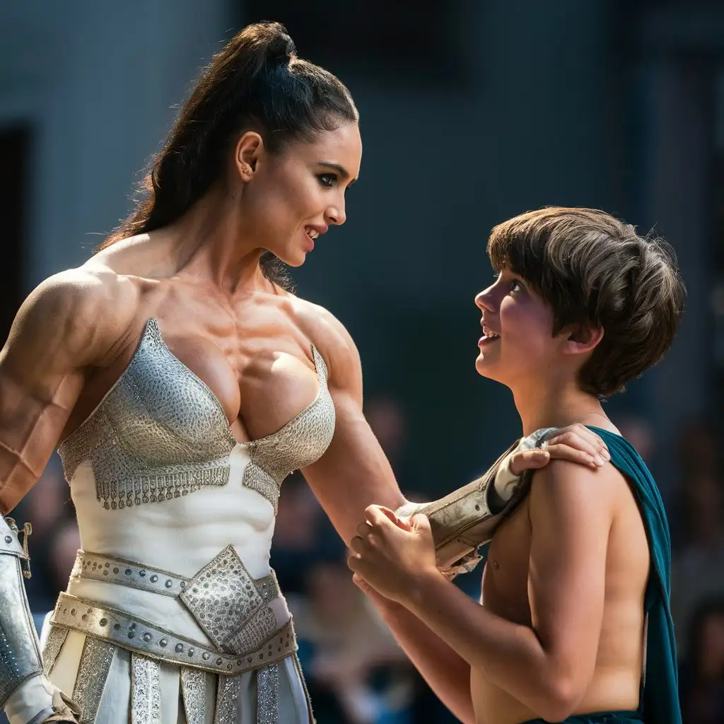 Cinematic-Gladiator-Duel-Between-a-Beautiful-Muscular-Woman-and-a-Teenager