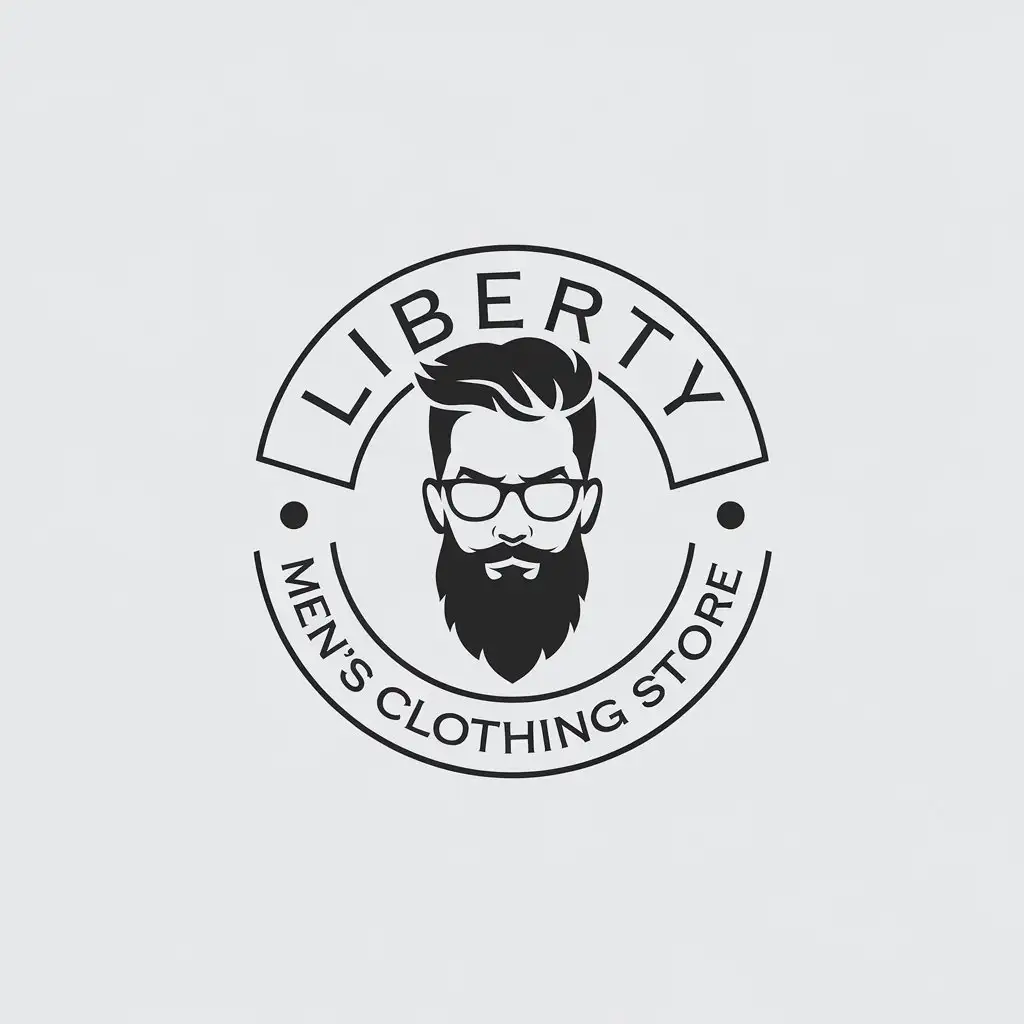 LOGO-Design-for-Mens-Clothing-Store-LIBERTY-Circle-Stylish-Bearded-Man-with-Glasses