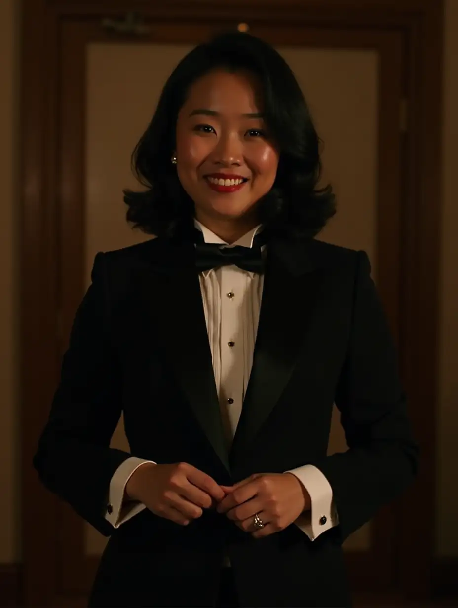 Stylish-Chinese-Woman-in-Black-Tuxedo-at-Night