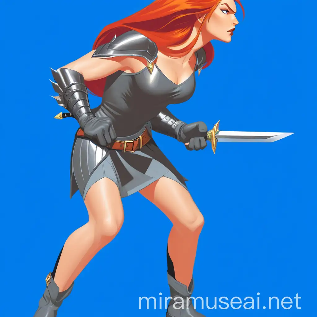 Dynamic Female Warrior in Combat Pose with Dagger