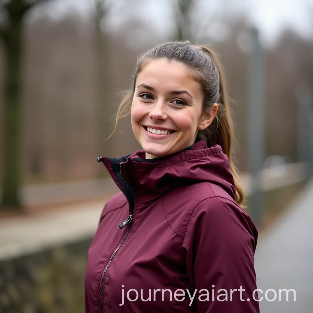 Smiling-Sporty-Girl-in-Burgundy-Jacket-Enjoying-Winter-Outdoors