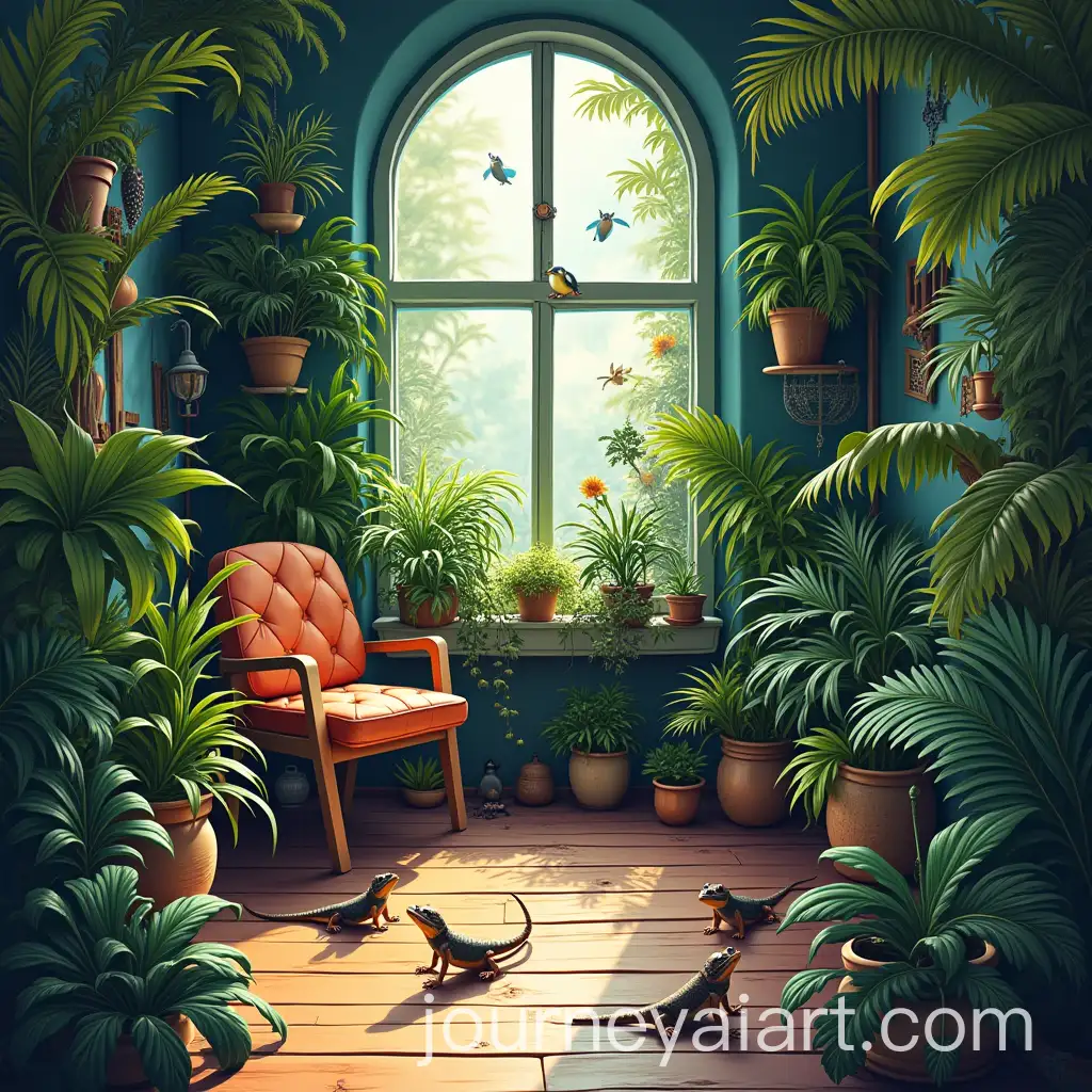 Exotic-Indoor-Jungle-with-Diverse-Wildlife-and-Vibrant-Plants