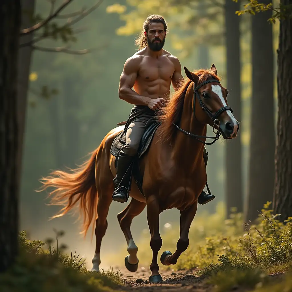 Male Centaur Galloping in Forest Scene