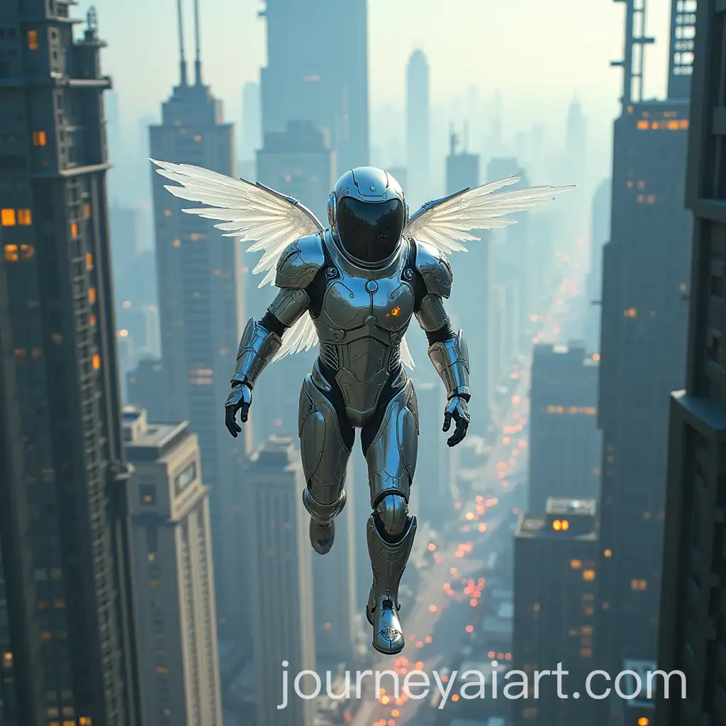 Futuristic-Cityscape-with-Flying-Cars-and-Silver-Suits