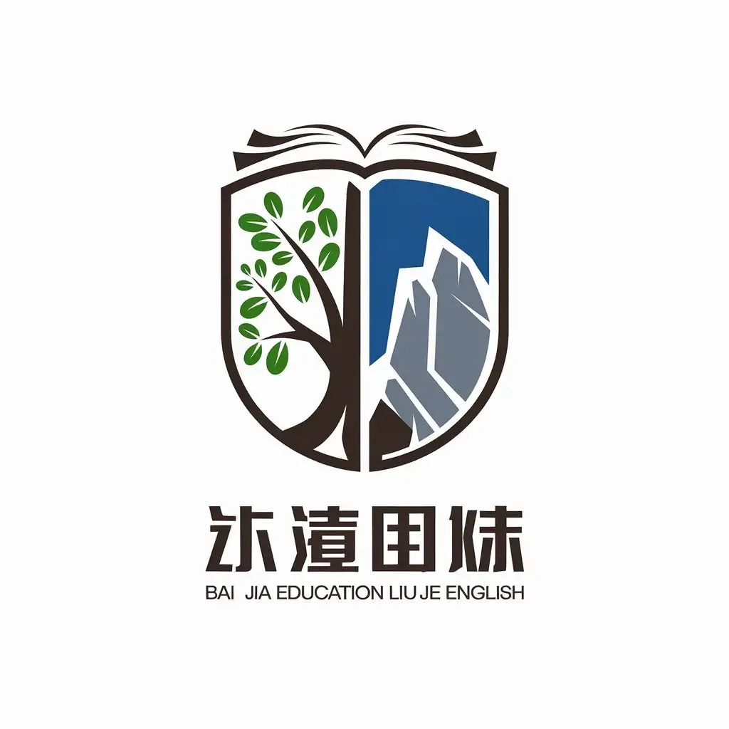 LOGO Design for Bai Jia Education Liu Jie English Book or Shield Symbol with Clear Background for Education Industry