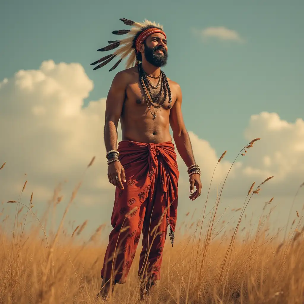 a happy indian man, standing alone