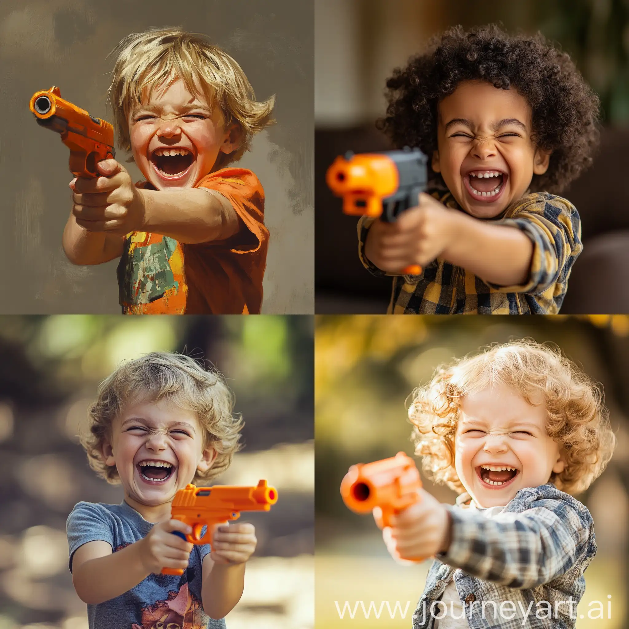 Child-Joyfully-Laughing-with-a-Toy-Gun