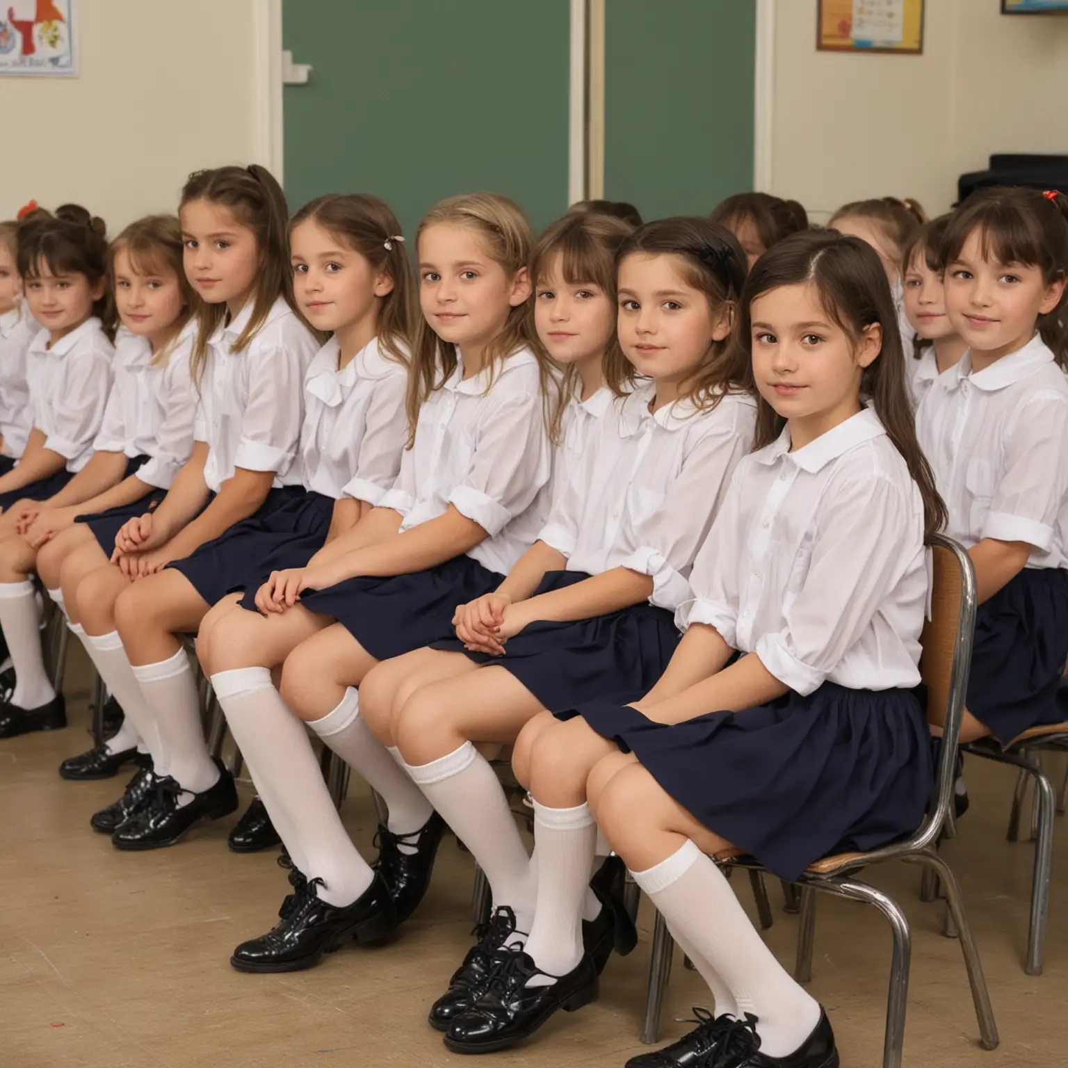 Classroom-Setting-with-1st-Grade-Girls-in-Uniforms