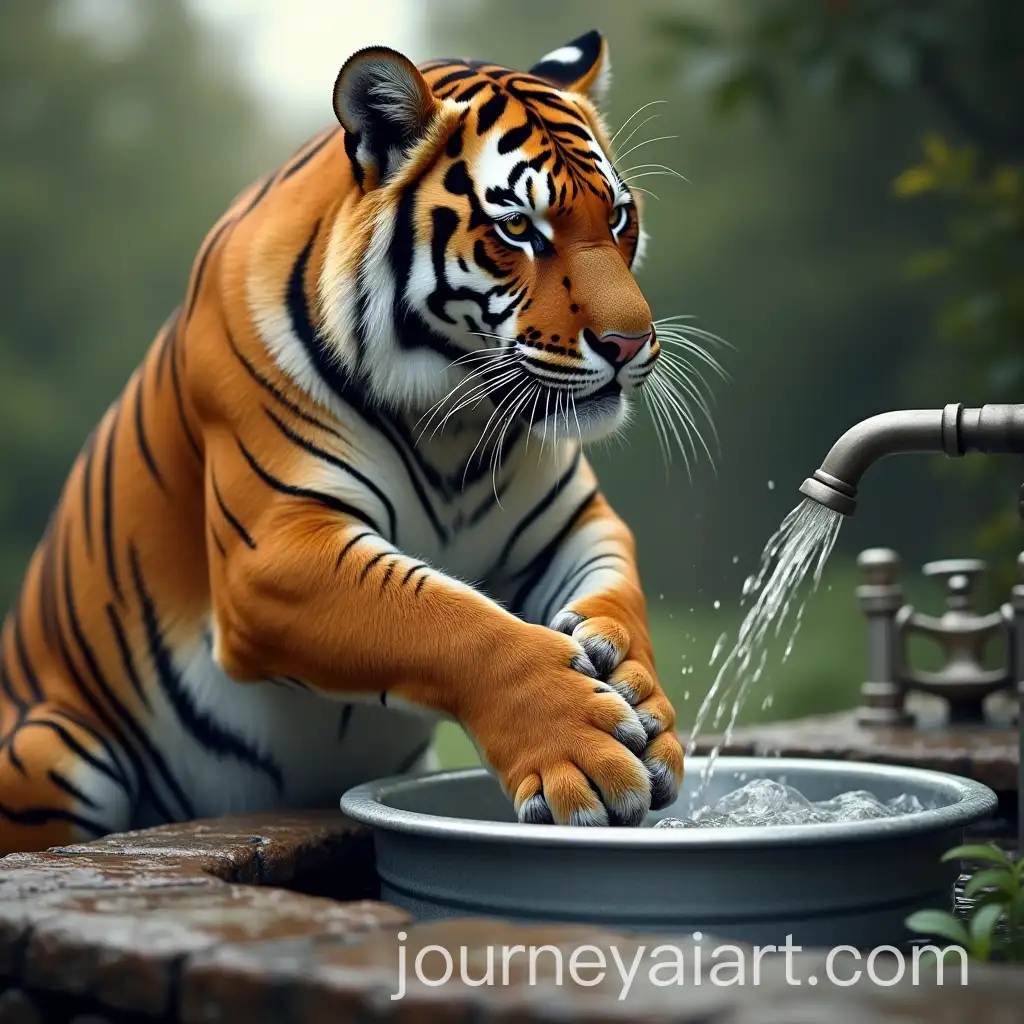 A-Playful-Tiger-Washing-Dishes-in-a-Bright-Kitchen