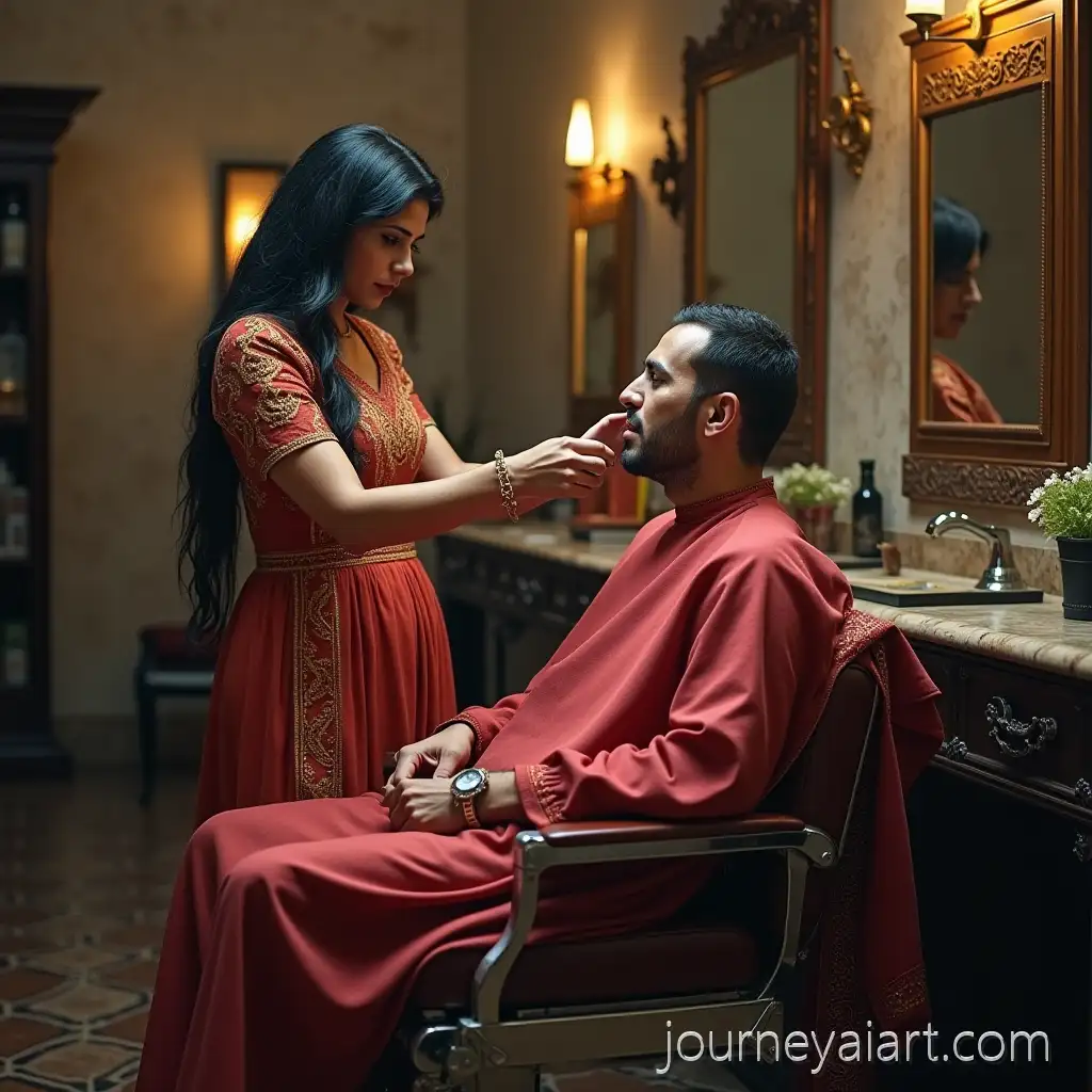 MorMoroccan-lady-and-servantsoccan-Lady-with-Servants-at-Barbers-Chair-in-Traditional-Dress