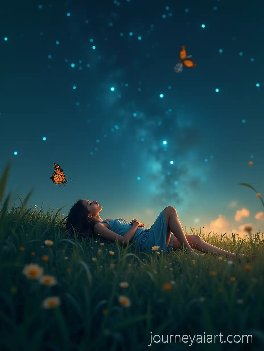 Chrono-MorphChrono-morphic-being-stargazingic-Being-Stargazing-in-a-Lush-Grass-Field-with-Butterflies-and-Fireflies