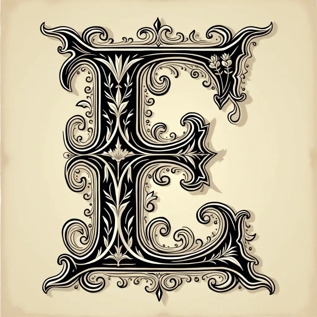 Monogram of the letter E from Eugene Venitsianov's style