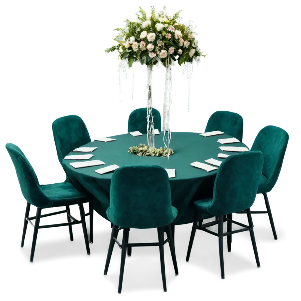 Wedding-Sitting-Round-Table-with-Dark-Green-Chairs-PNG-for-Elegant-Event-Themes