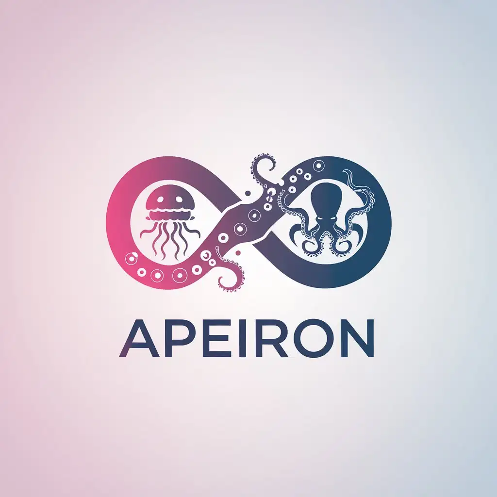 LOGO Design for Apeiron Minimalistic Infinity Jellyfish and Octopus Symbol in Pink and Blue for Entertainment Industry