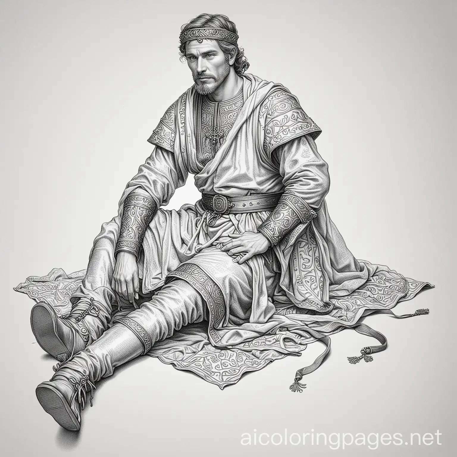 12th-Century-Earl-Coloring-Page-Ranulf-de-Gernon-in-Line-Art