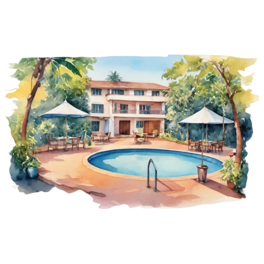 Goa-Hotel-Outdoor-Party-Area-Watercolor-PNG-Image-for-Versatile-Applications