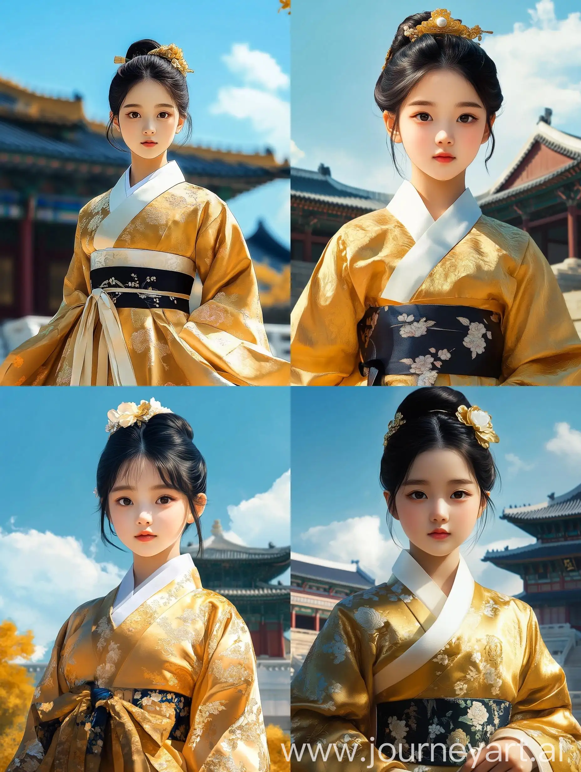 Girl-in-Golden-Hanbok-at-Imperial-Palace