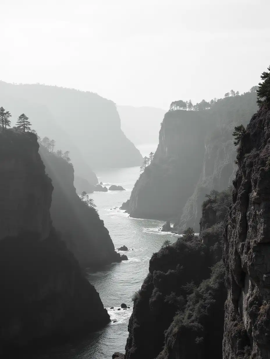 A black and white picture of the tops of cliffs