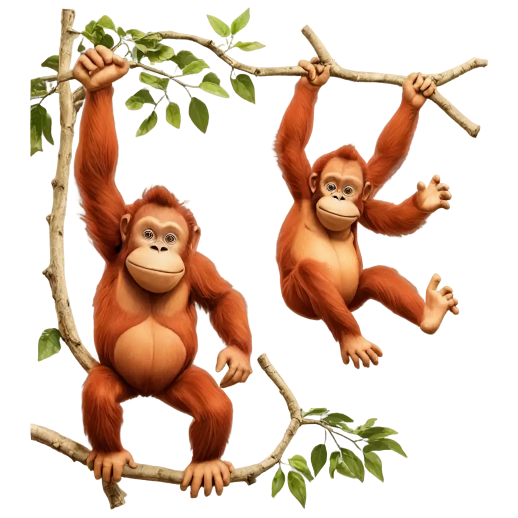 Tapanuli-Orangutans-in-a-Tree-PNG-HighQuality-Cartoon-Image-for-Creative-Projects