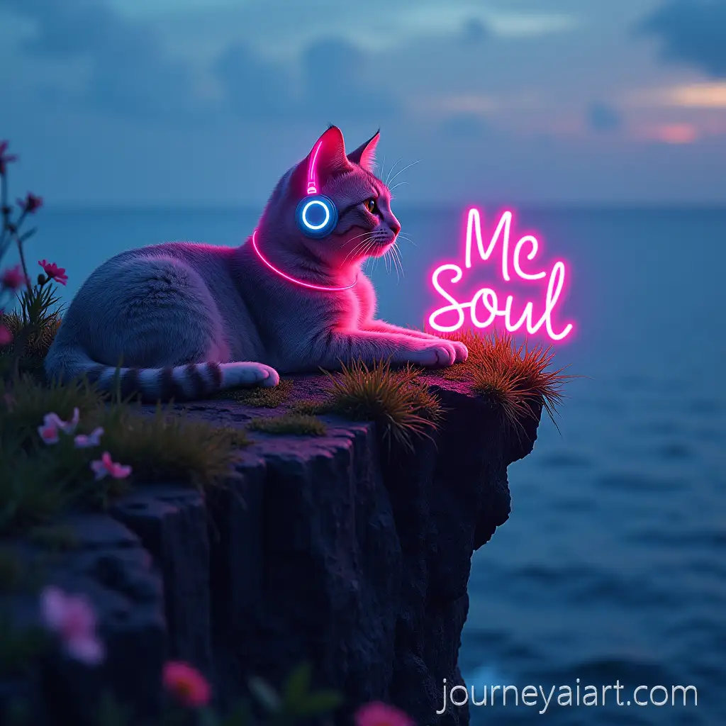 CatAI-Art-Prompt-Expansion-with-Neon-Headphones-on-Cliff-Overlooking-the-Sea-with-Mc-Soul-Inscription