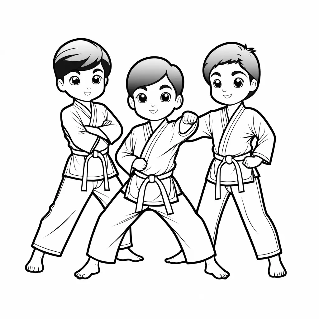 Kids-Practicing-Karate-on-a-Coloring-Page