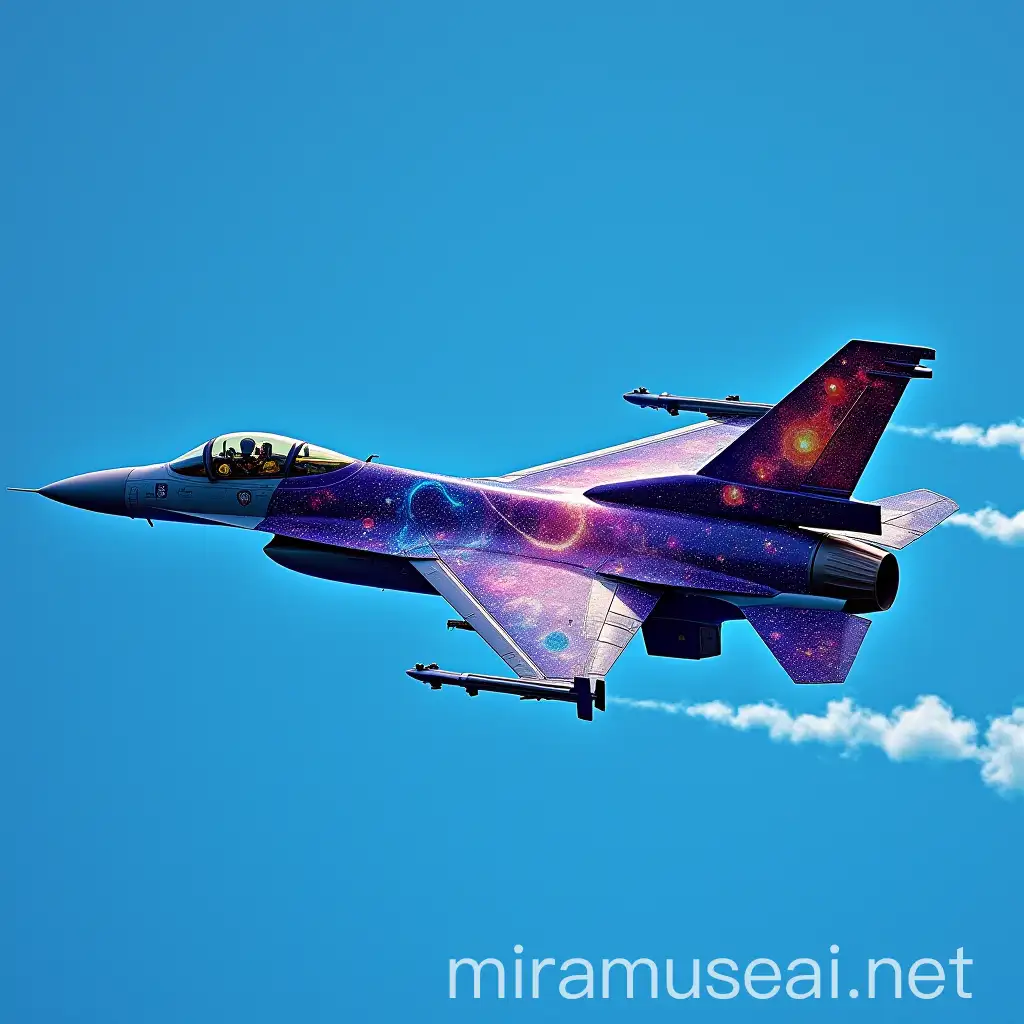 Photorealistic F16 Fighter Jet Flying through Psychedelic Cosmic Skies