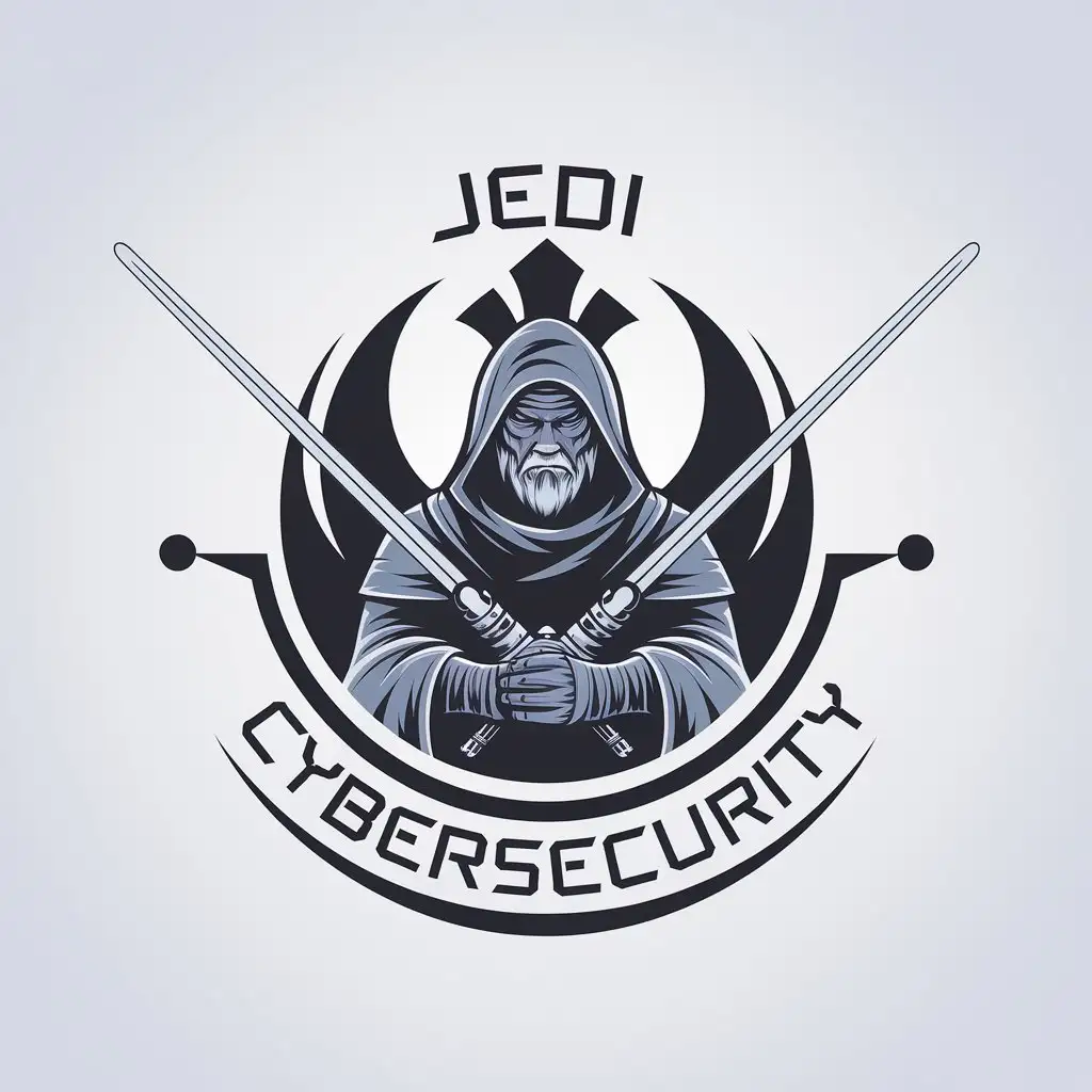 LOGO Design For Jedi Cybersecurity Minimalistic Jedi Knight with Crossed Light Sabers