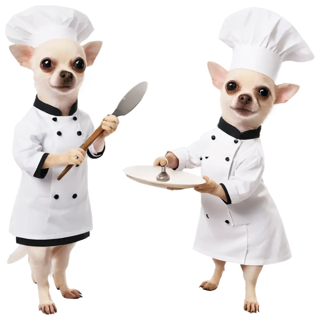 white chihuahua as a chef in a restaurant