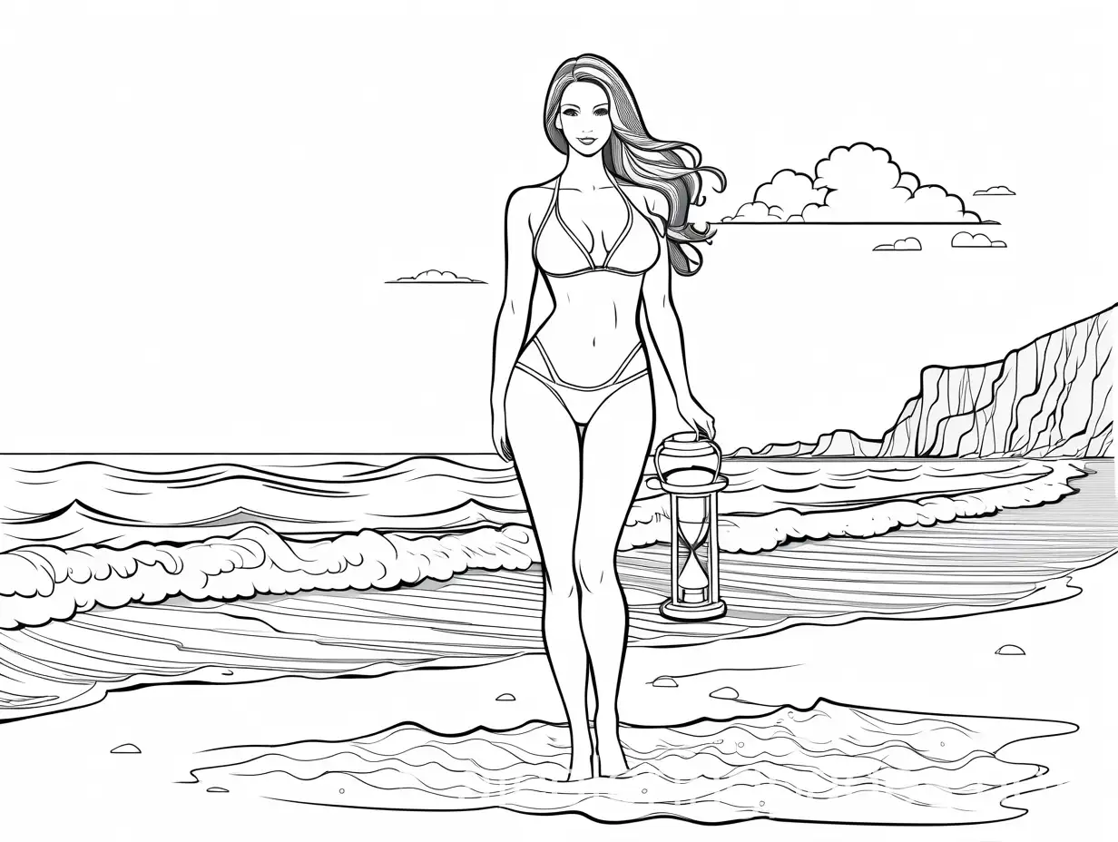 Elegant-Woman-in-Swimsuit-at-the-Beach-A-Fun-Coloring-Page-for-Kids