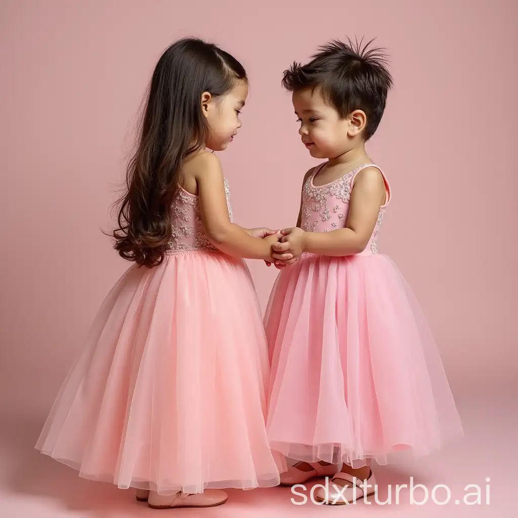 Adorable-Gender-RoleReversal-Girl-Dressing-Boy-in-Pink-Ballroom-Dress