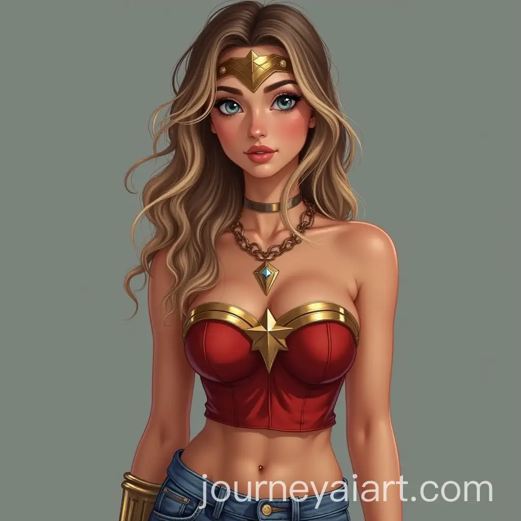 Modern-Warrior-Princess-in-Red-Tube-Top-and-Denim-Jeans