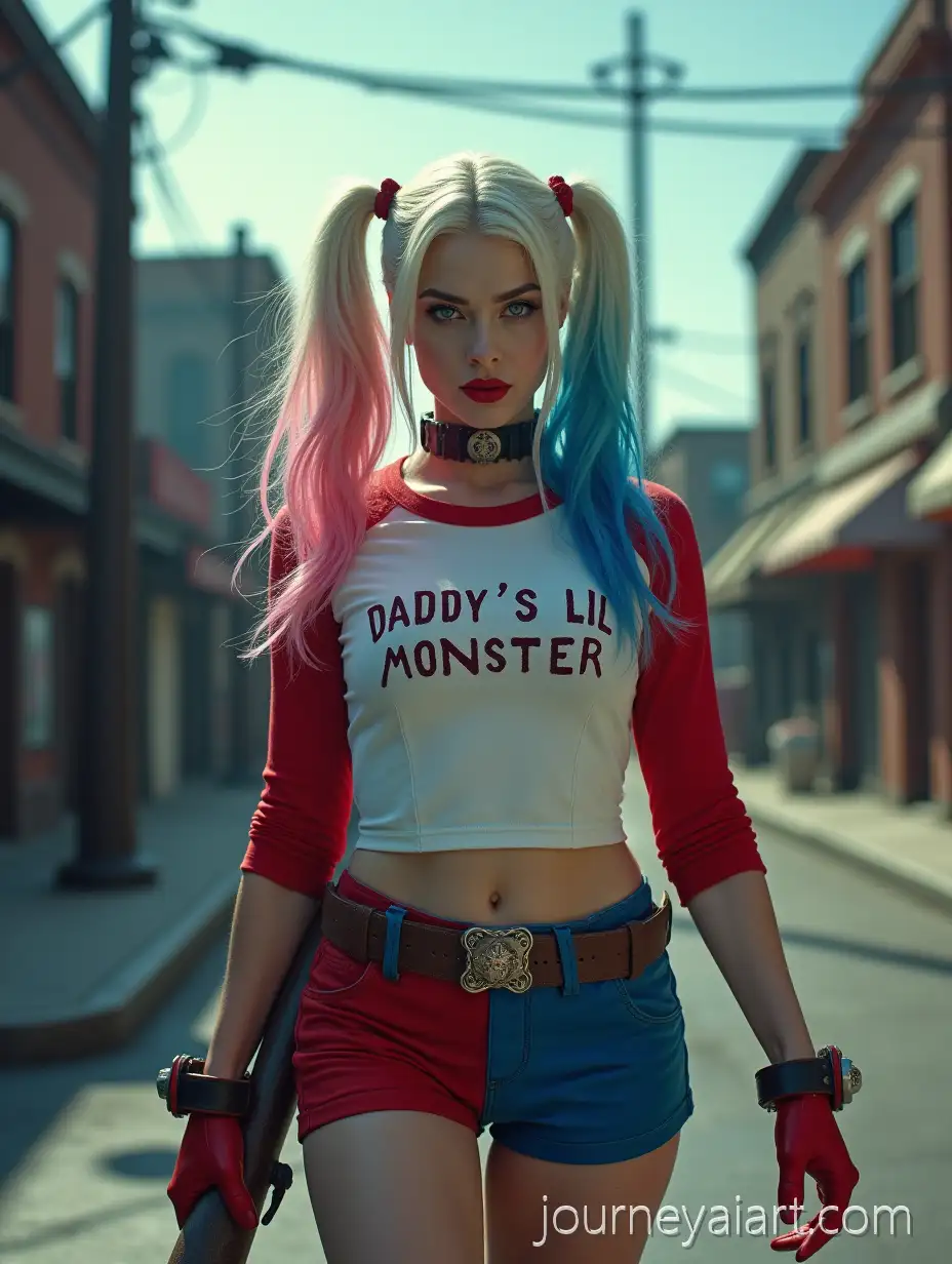 Cinematic-Harley-Quinn-Walking-Through-Gotham-with-Baseball-Bat