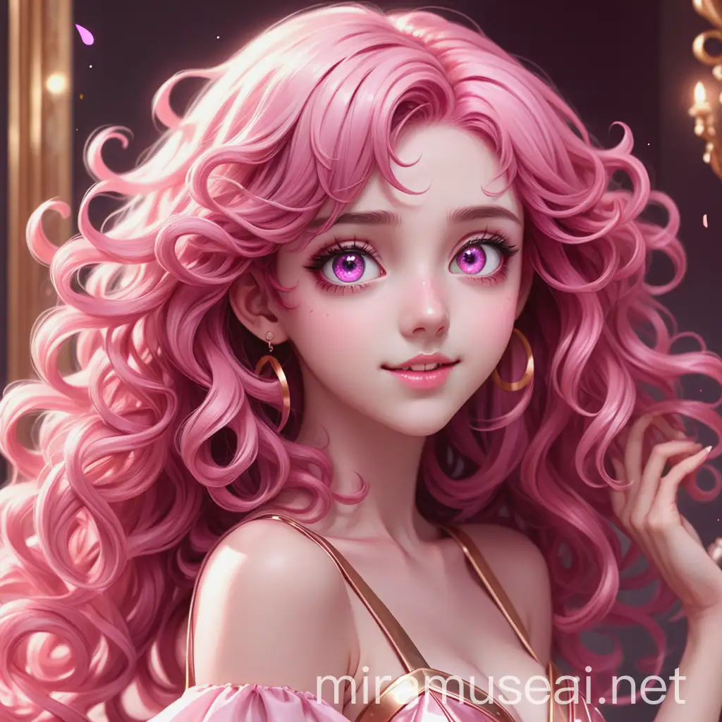 Magical Girl with Pink Hair in Elegant Dress Solo Portrait
