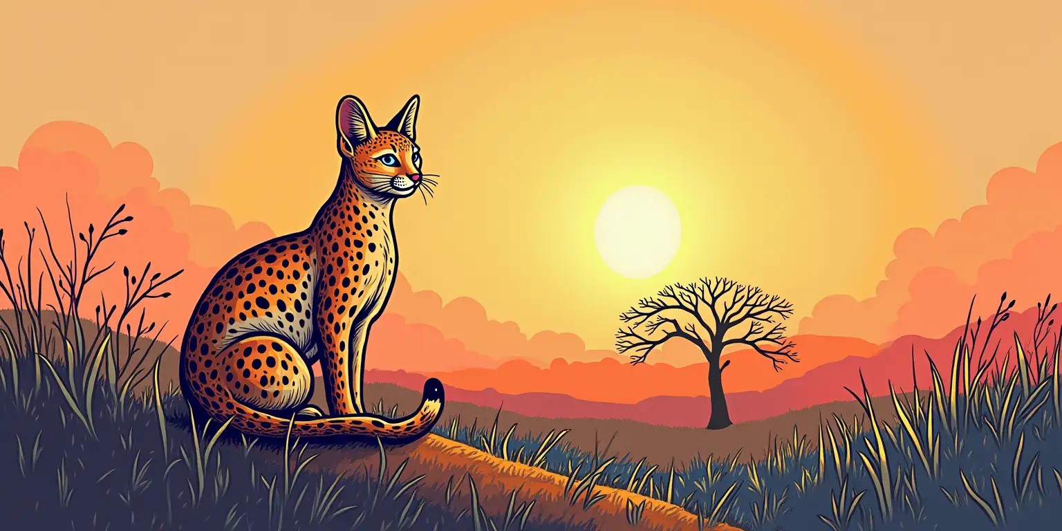 Surreal Ocelot Line Drawing in Texas Sunset