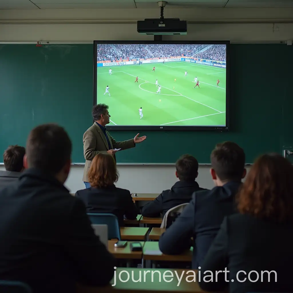 Professor-Lectures-While-Watching-Football-Game-in-Classroom