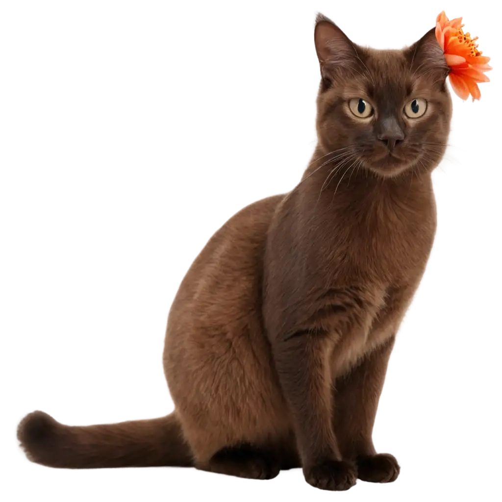 A-Charming-Brown-Cat-with-Flowers-Stunning-PNG-for-Your-Creative-Projects