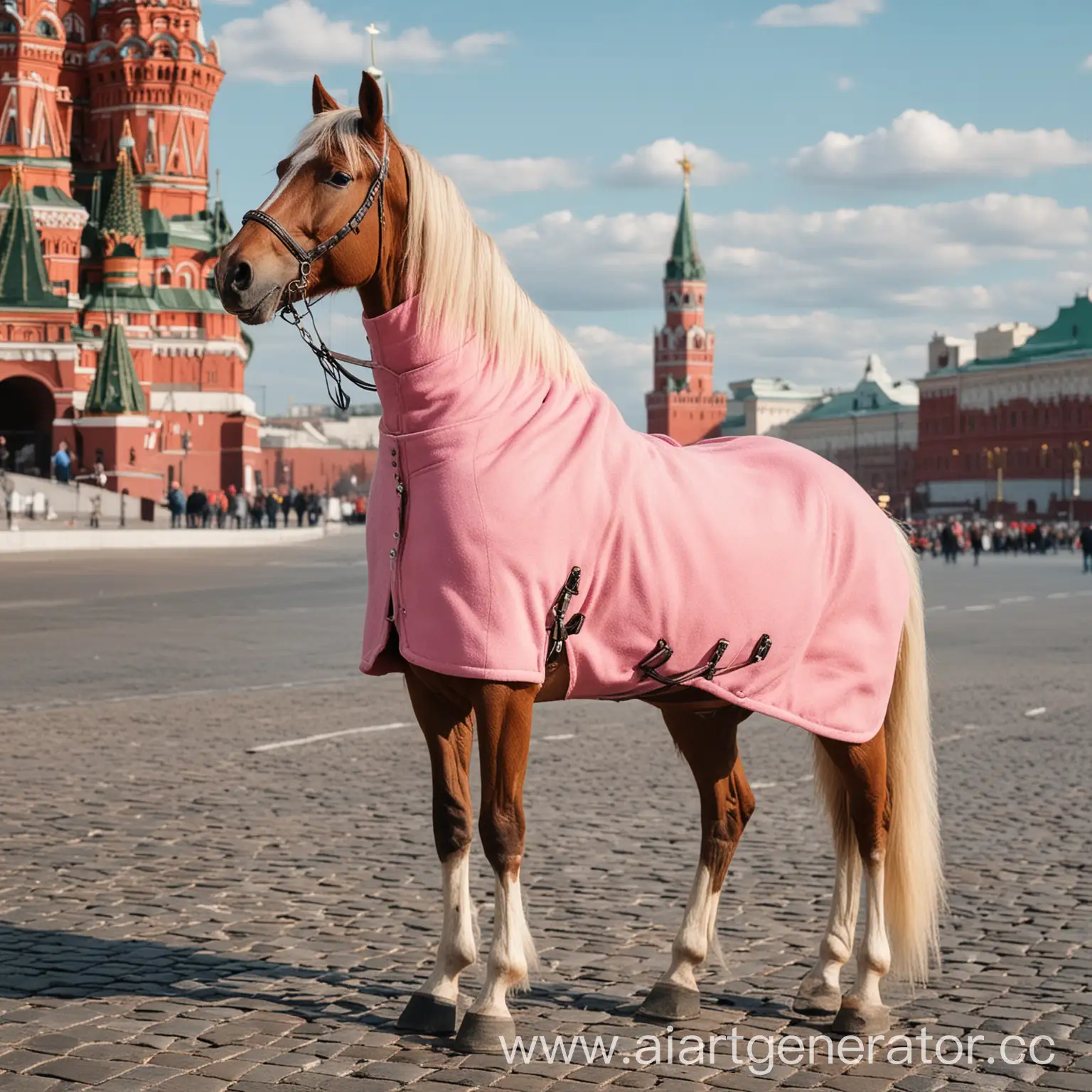 Elegant-Horse-in-Pink-Coat-on-Red-Square-Moscow