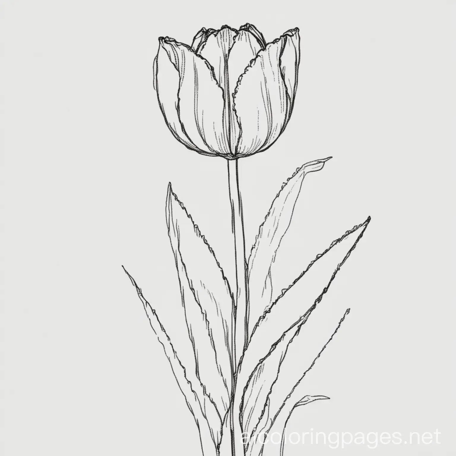 Tulip, Coloring Page, black and white, line art, white background, Simplicity, Ample White Space. The background of the coloring page is plain white to make it easy for young children to color within the lines. The outlines of all the subjects are easy to distinguish, making it simple for kids to color without too much difficulty