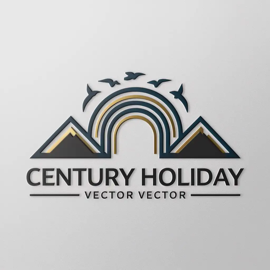 LOGO Design for Century Holiday Blue and Black with Birds Mountains and Rainbow Bridge Theme